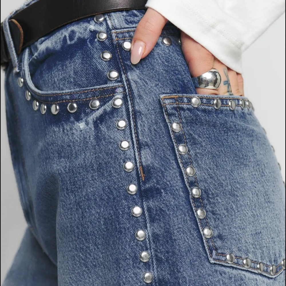 Reformation High Rise Studded Blue Jeans